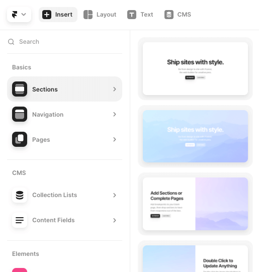 Framer - Insert Pages, Sections and more