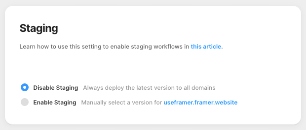 Framer - Create a Staging site
